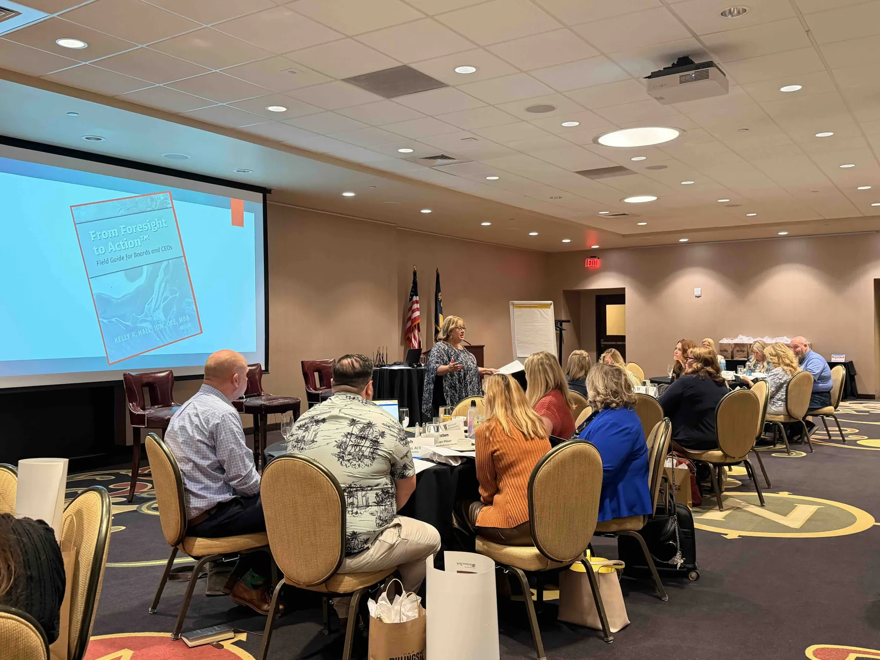 Kelly Rose Hall teaching From Foresight to Action™: Where Strategy Meets Practical Action to a room of association leaders